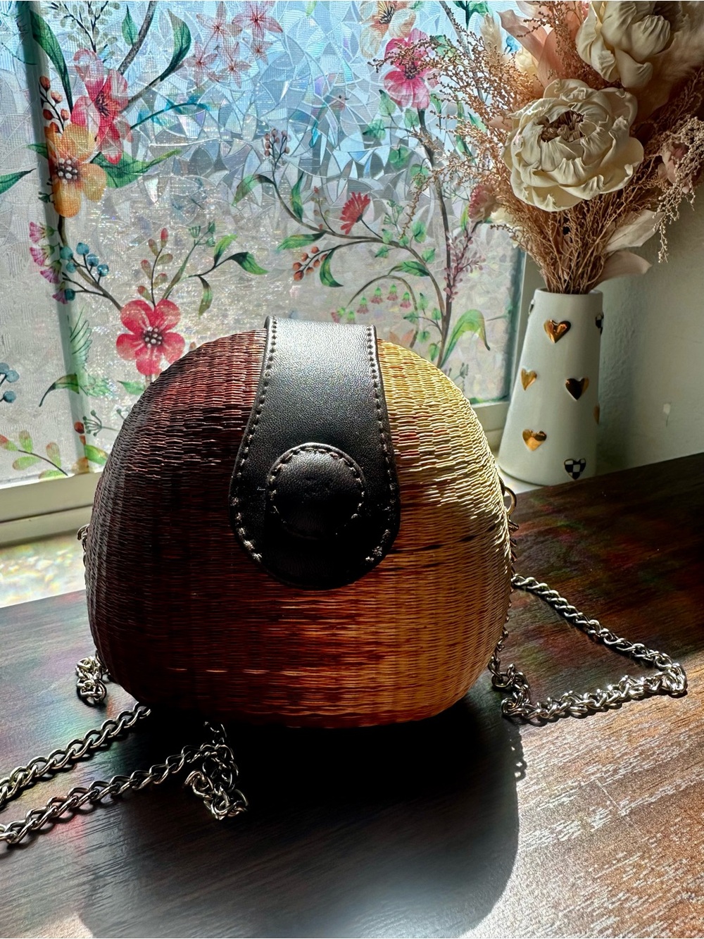 Vintage Le SAC Two Tone Coconut Shell Crossbody Clutch